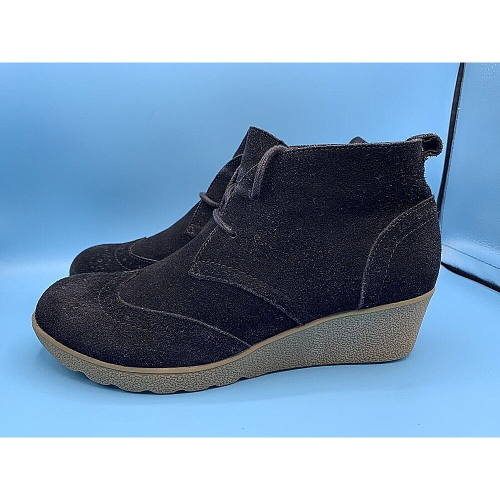 LANDS END Black Chalet Chukka Wedges Lace Up Ankle Booties 444691 Women's Sz 9 B